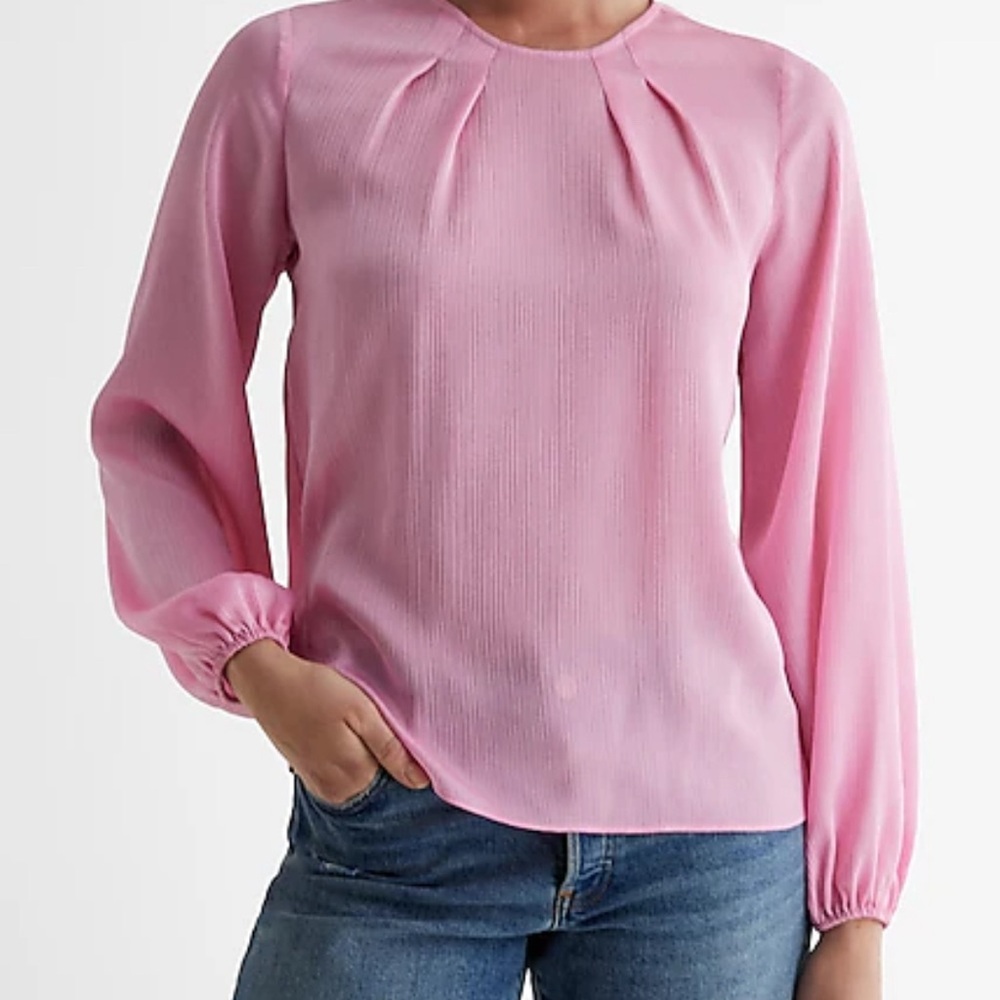 Satin Textured Gathered Neck Balloon Sleeve Top
